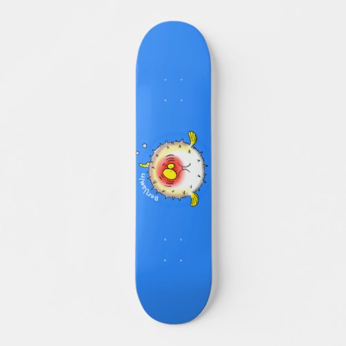 Funny puffer fish porcupine fish cartoon skateboard