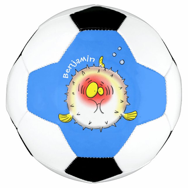 Funny puffer fish porcupine fish cartoon soccer ball (Front)