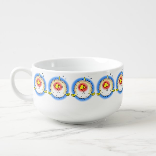 Funny puffer fish porcupine fish cartoon soup mug (Right)