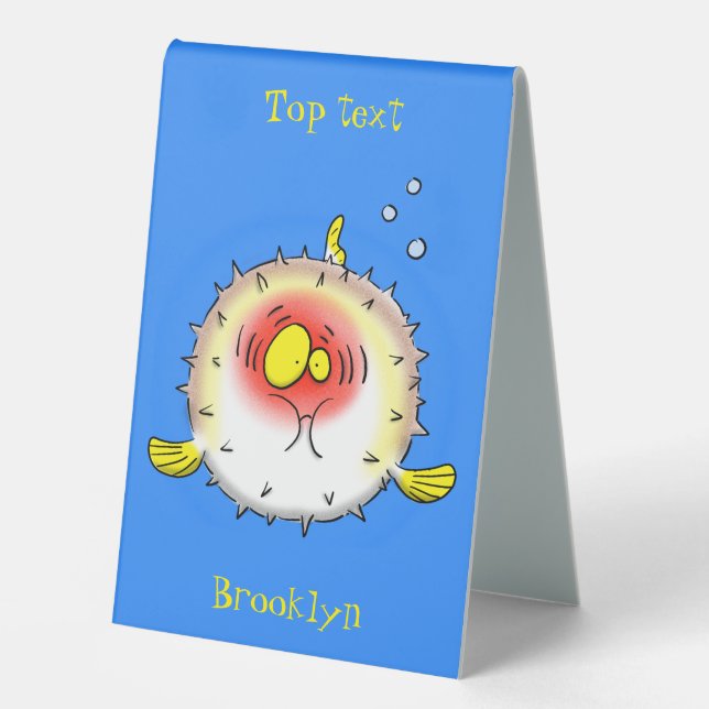 Funny puffer fish porcupine fish cartoon table tent (Front)