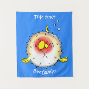 Funny puffer fish porcupine fish cartoon tapestry
