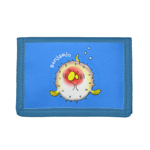 Funny puffer fish porcupine fish cartoon tri-fold wallet