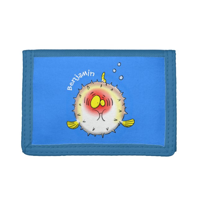 Funny puffer fish porcupine fish cartoon trifold wallet (Front)