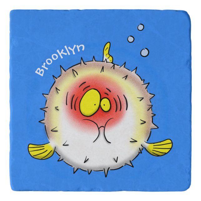 Funny puffer fish porcupine fish cartoon trivet (Front)