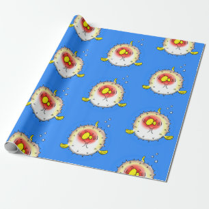 Funny puffer fish porcupine fish cartoon wrapping paper