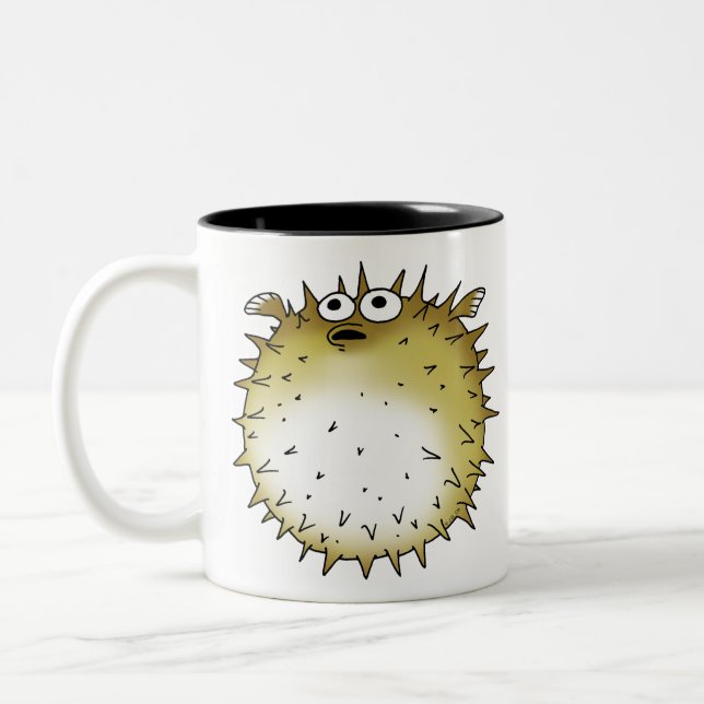 funny puffer fish Two-Tone coffee mug (Left)