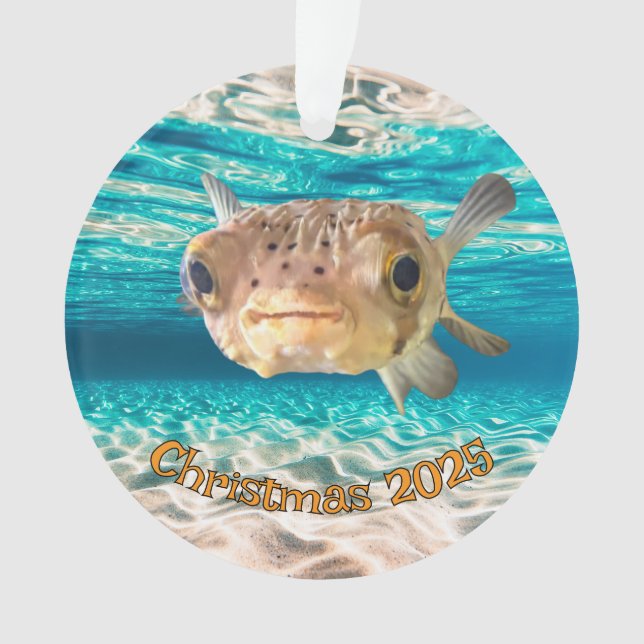 Funny Puffer Fish Warning: May Puff Under Pressure Ornament (Front)