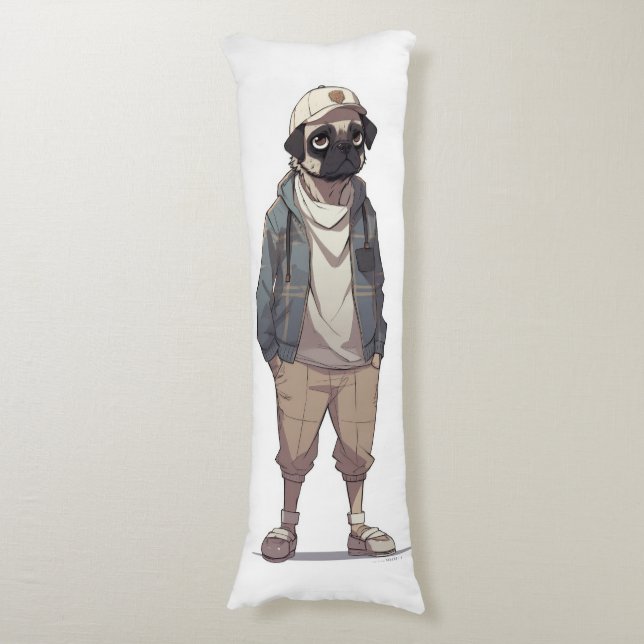 Funny Pug Anime  Body Pillow (Front Vertical)