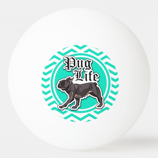 Funny Pug; Aqua Chevron Ping-Pong Ball (Front)