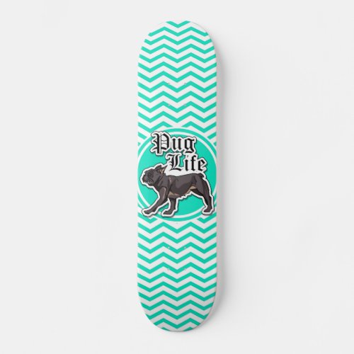 Funny Pug Aqua Chevron Skateboard Deck