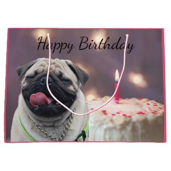 Funny Pug Birthday Large Gift Bag by deemac2 at Zazzle