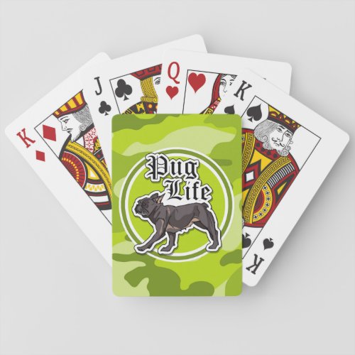 Funny Pug bright green camo camouflage Poker Cards