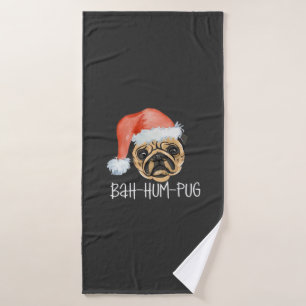 Funny Pug Christmas Dog Mom Dad Pajamas Oversized  Bath Towel