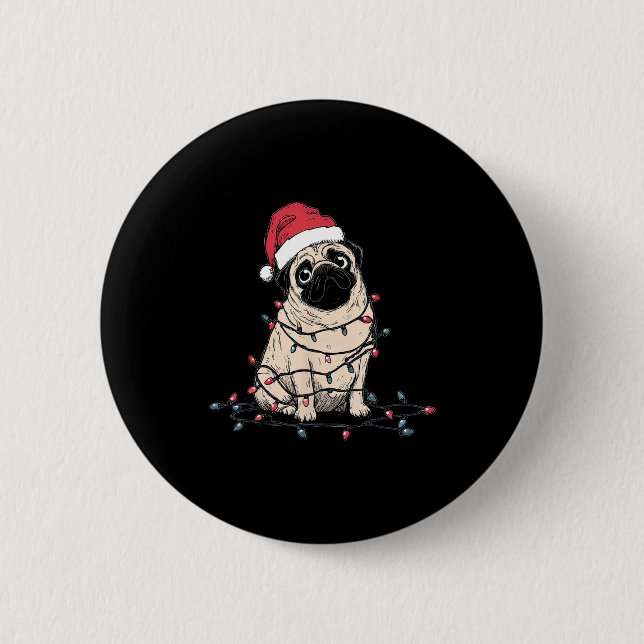 Funny Pug Christmas Graphics Dog Lights Lover Owne Button (Front)