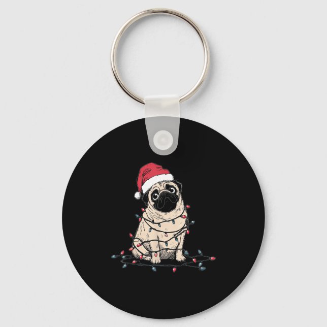 Funny Pug Christmas Graphics Dog Lights Lover Owne Keychain (Front)