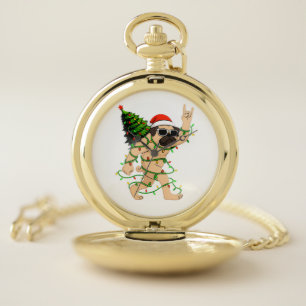 Funny Pug Christmas Lights Tree – Cute Xmas Pocket Watch