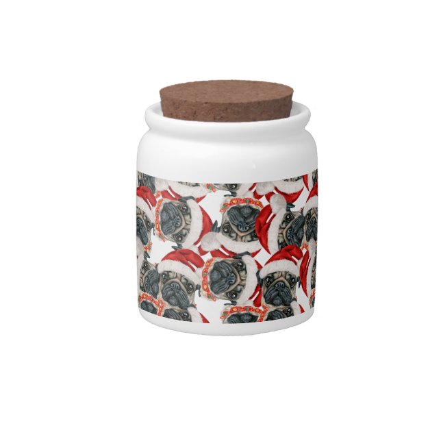 Funny Pug Christmas Pattern Candy Jar (Front)