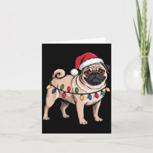 Funny Pug Christmas Santa Hat Xmas Lights Card