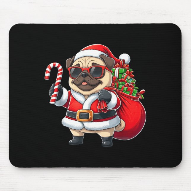 Funny Pug Christmas Santa Outfit Xmas Mom Dad Kids Mouse Pad (Front)
