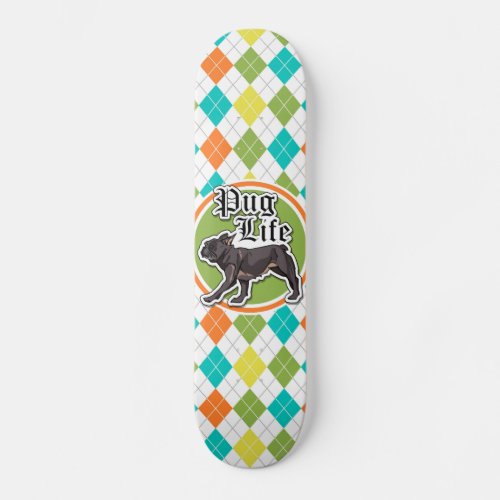 Funny Pug Colorful Argyle Pattern Skateboard Deck