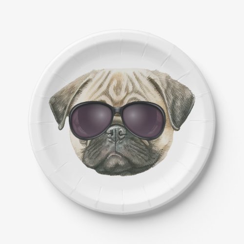 Funny pug Cute french bulldog with glasses Paper Plates