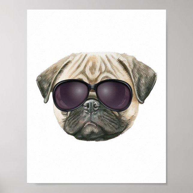 Funny pug, Cute french bulldog with glasses  Poster (Front)