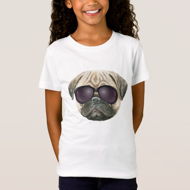 Funny pug, Cute french bulldog with glasses T-Shirt (Front)