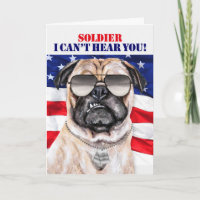 Funny Pug Dog and Flag Military Birthday