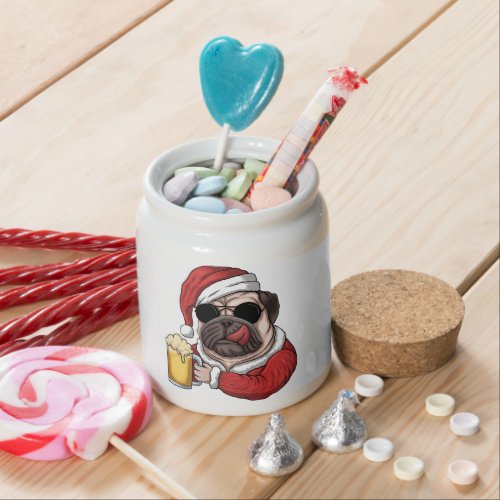  Funny Pug Dog Beer Santa Claus Costume Christmas Candy Jar