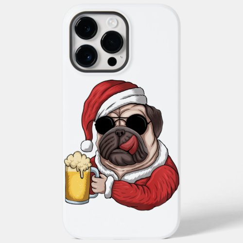 Funny Pug Dog Beer Santa Claus Costume Christmas Case_Mate iPhone 14 Pro Max Case