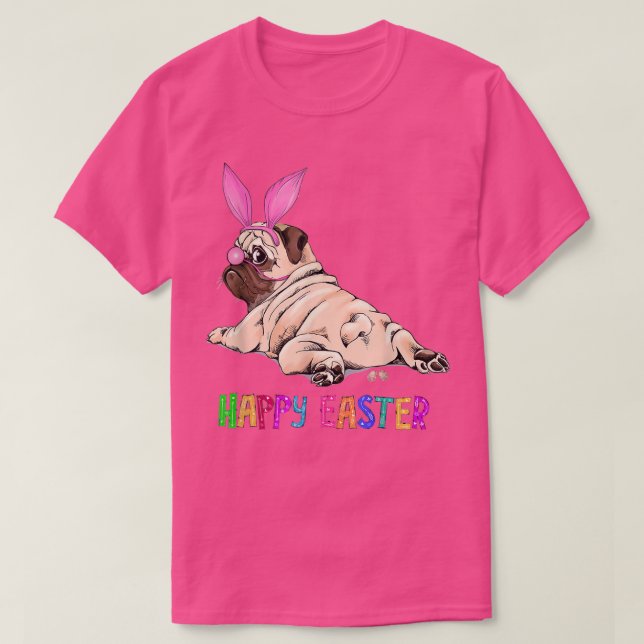 Funny Pug Dog Bunny Easter Balls Eggs fall out LOL T-Shirt (Design Front)