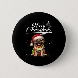 Funny Pug Dog Christmas Lights Santa Hat Candy Can Button