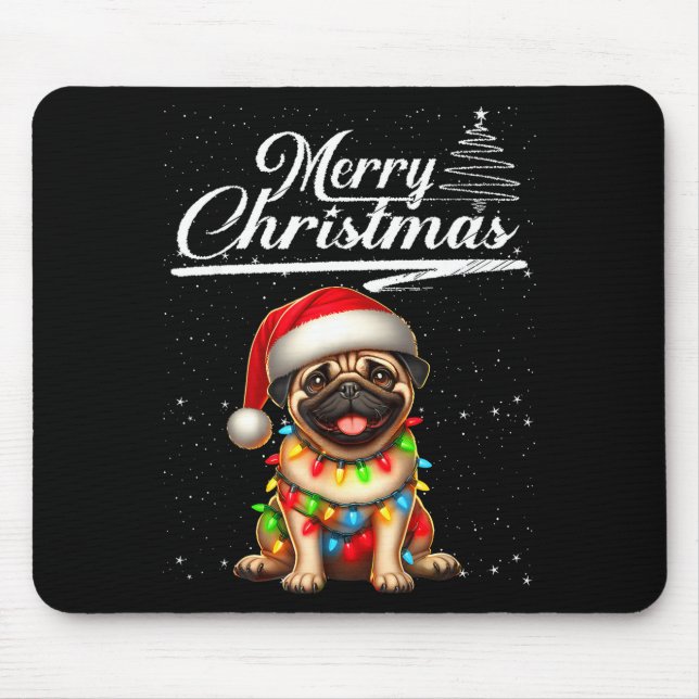 Funny Pug Dog Christmas Lights Santa Hat Candy Can Mouse Pad (Front)