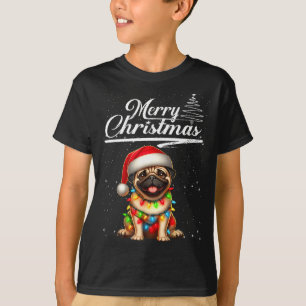 Funny Pug Dog Christmas Lights Santa Hat Candy Can T-Shirt