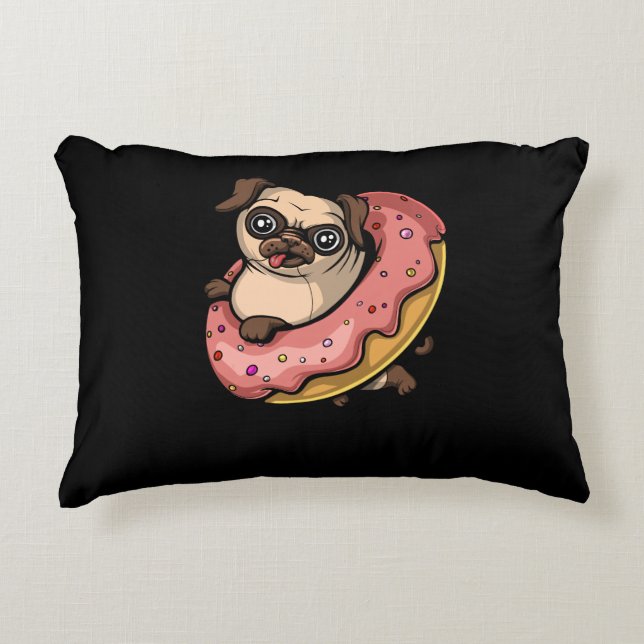 Funny Pug Dog Donut Lover Pet Accent Pillow (Front)