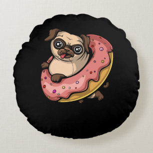 Funny Pug Dog Donut Lover Pet Round Pillow