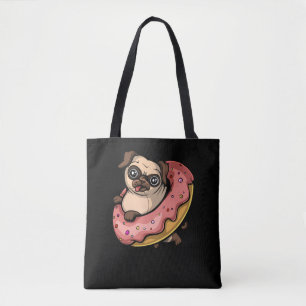 Funny Pug Dog Donut Lover Pet Tote Bag