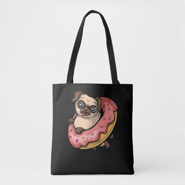 Funny Pug Dog Donut Lover Pet Tote Bag (Front)