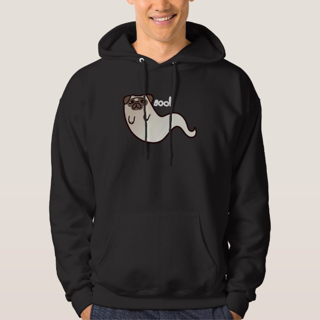 Funny Pug Dog Ghost BOO Halloween Scary spooky T Hoodie (Front)