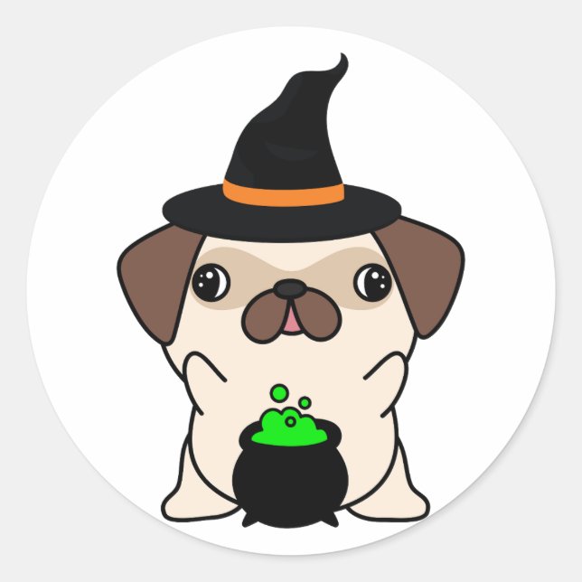 Funny pug dog is a witch classic round sticker (Front)