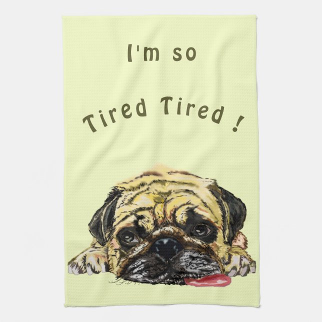 Funny Pug Dog Kitchen Towel - Custom Text (Vertical)