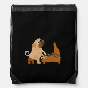 Funny Pug Dog Playing the Piano Drawstring Bag