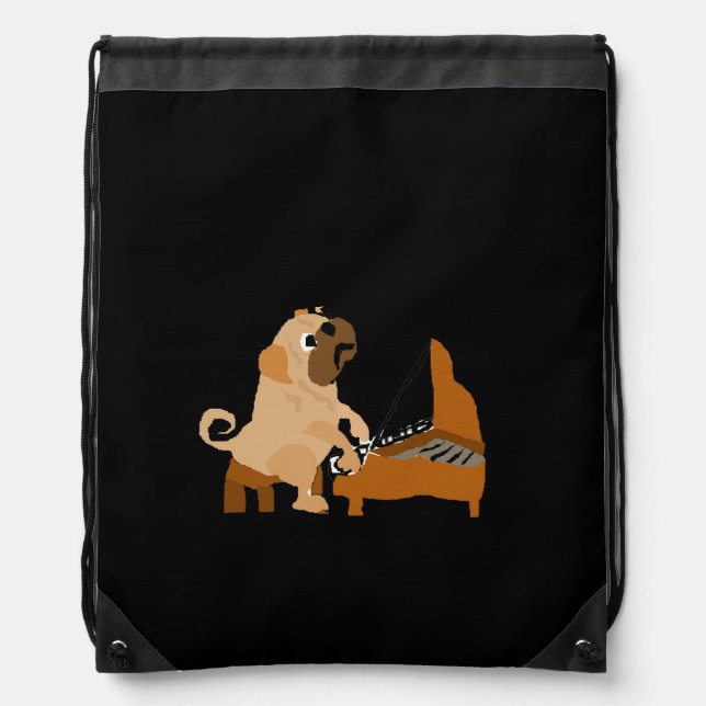 Funny Pug Dog Playing the Piano Drawstring Bag (Front)