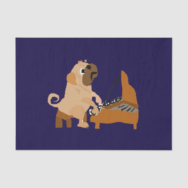 Funny Pug Dog Playing the Piano Tissue Paper (Front)