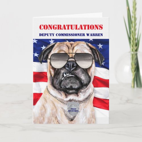 Funny Pug Dog Police Department Promotion Card