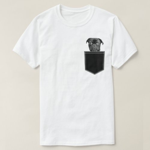 Funny Pug Dog Print On Pocket Mens T_Shirt