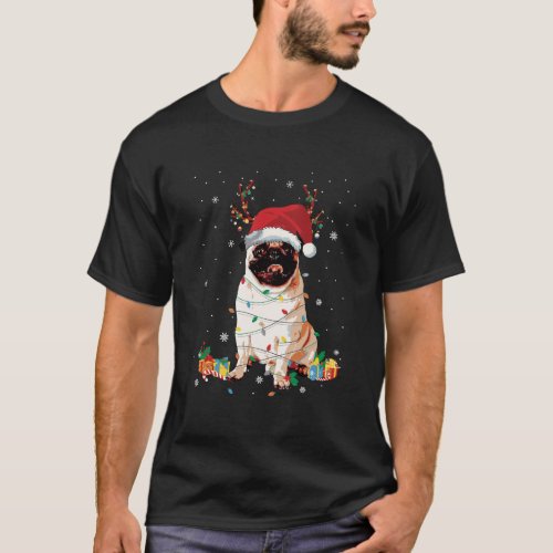 Funny Pug Dog Reindeer Light Christmas Gifts Funny T_Shirt