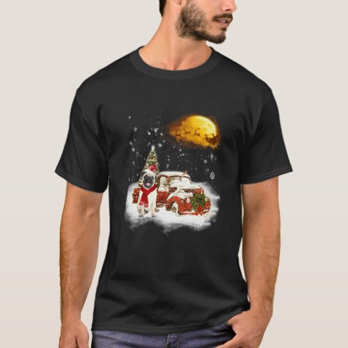 Funny Pug Dog Snow Red Truck Christmas Xmas Tree P T_Shirt