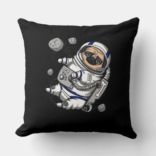 Funny Pug Dog Space Astronaut Cosmic Pet Throw Pillow