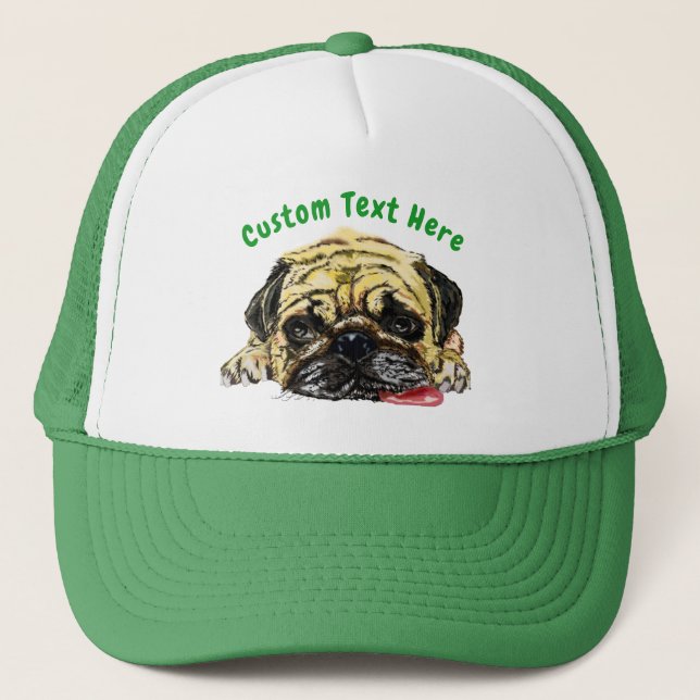 Funny Pug Dog Trucker Hat with Custom Text (Front)